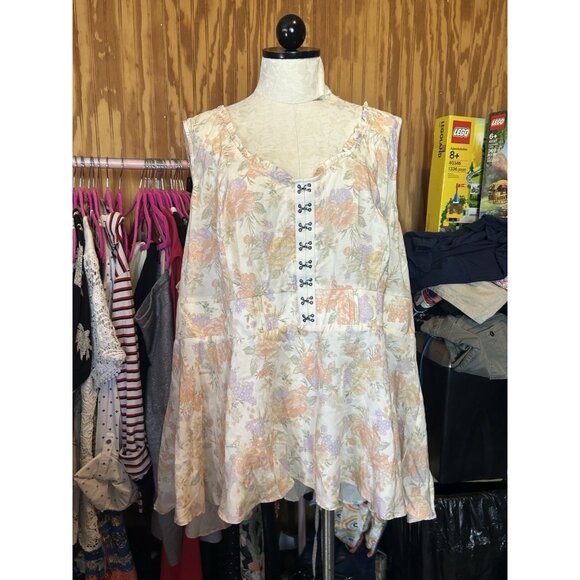 Torrid Babydoll Challis Corset Top Lush Floral Dew Sleeveless Peach NWT 4 (4X) - Picture 2 of 12